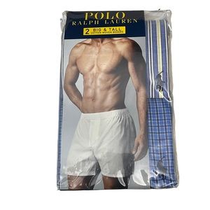 2 Big and Tall Cotton Woven Boxers Polo Ralph Lauren Blue Plaid New